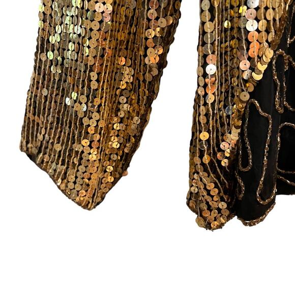 Jean for Joseph Le Bon 100% Silk Sequin Top Size Medium Gold Black Colorblock - Picture 14 of 16